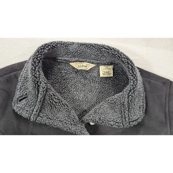 LL Bean Women’s XS Faux Suede Sherpa Lined Coat Black Charcoal 0WL05 - Picture 2 of 11